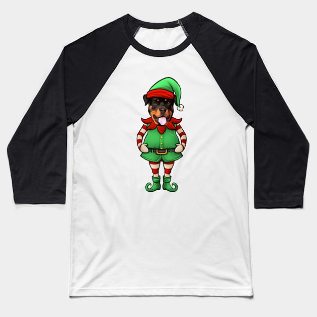 Rottweiler Christmas Elf Baseball T-Shirt by whyitsme